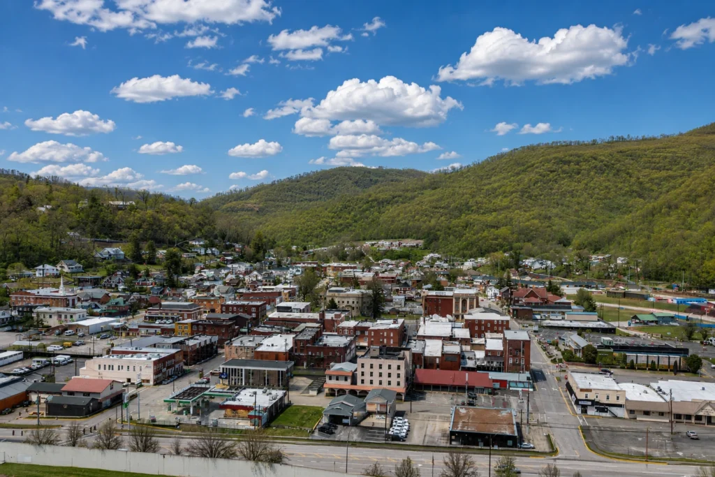 aerial view of harlan downtown